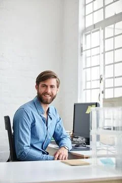 Man, portrait and computer for professional administration in office, company Foto stock