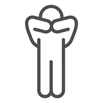 Man pose with hands on face line icon. Person thinking with both hand on his Stock Illustration