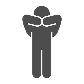Man pose with hands on face solid icon. Person thinking with both hand on his Illustrazione stock