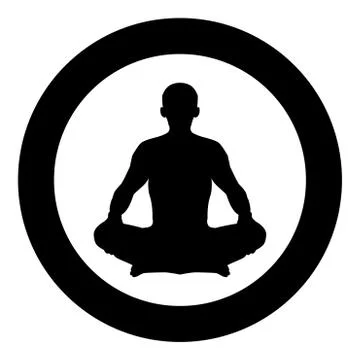 Man in pose lotus Yoga pose Meditation position silhouette Asana icon black c Stock Illustration