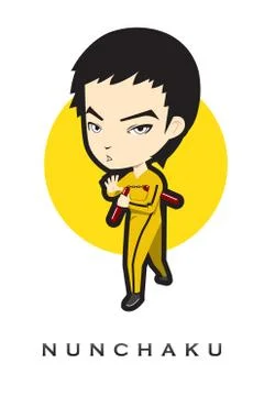 Man Pose with nun-chuck. Vector Illustration Stock Illustration