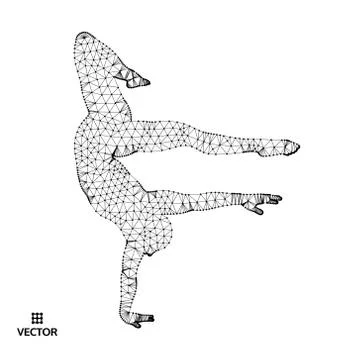 Man is posing and dancing. A dancer performs acrobatic elements. Stockillustratie
