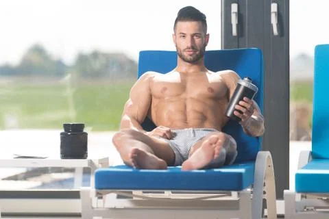 Man Posing With Supplements For Copy Space Stock Photos