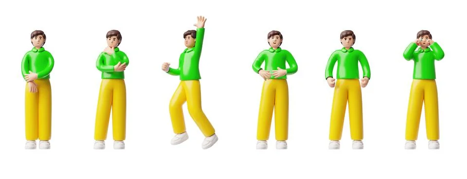Man positive and negative expression vector set, 3D cartoon male office employee Stock Illustration