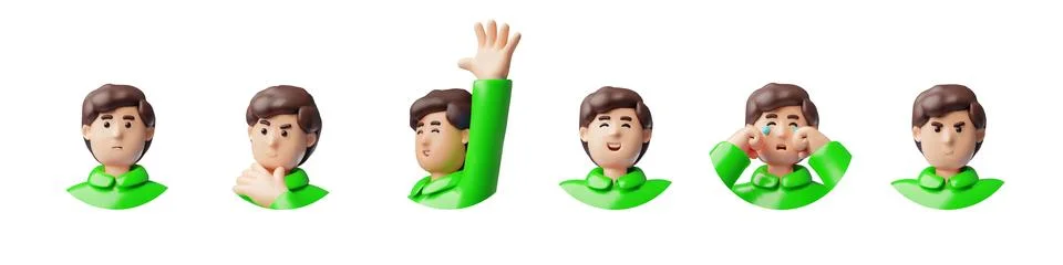 Man positive and negative expression avatar vector set, 3D cartoon office Stock Illustration