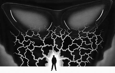 Man, posters, safety, security, stress, trouble, violence, antasy, fear, goal Stock Illustration
