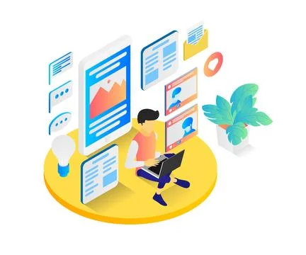 A man posts content on social media Stock Illustration