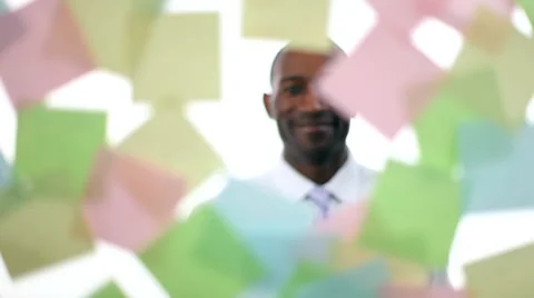 Man posts message on glass. High quality HD video footage Vídeo Stock 32749709