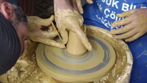 Man Potter hands makes  potts Stock Footage 84148285