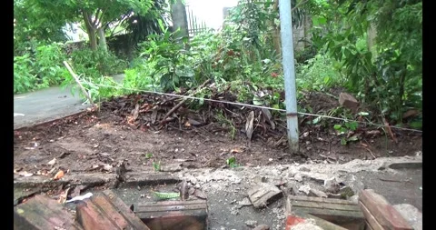 Man pouring concrete yard Stock Footage 312200193