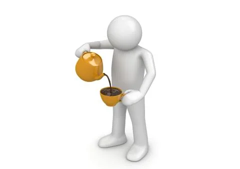Man pouring cup (3d isolated on white background characters series) Stock Illustration