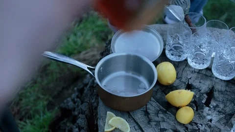 Man pouring drink into shaker Stock Footage 94883732