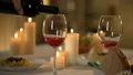 Man pouring wine and toasting, married couple celebrating anniversary restaurant HD Footage