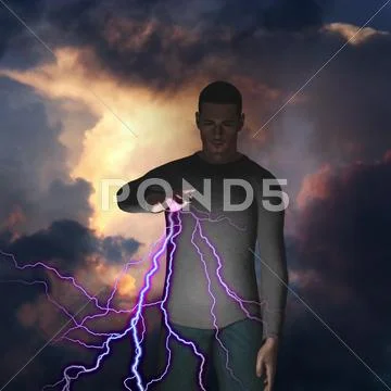 Man with power over lightning Stock Illustration