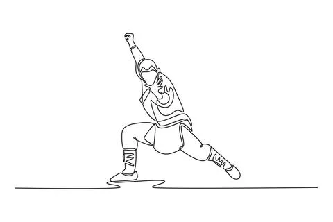 Man in powerful, low stance, with one arm raised in strike or block イラスト素材