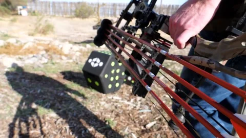 Man practicing archery getting ready for hunting season Stock Footage 171996621