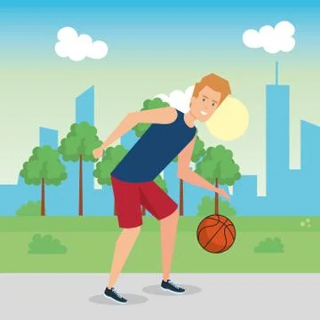 Man practicing basketball character Ilustración de archivo