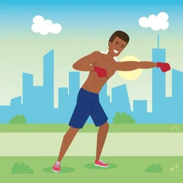 Man practicing boxing character Ilustración de archivo