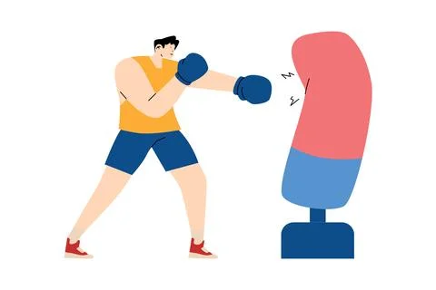 Man Practicing Boxing or Punching Bag Exercise Illustration Stock Illustration