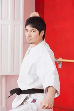 Man practicing karate Stock Photos
