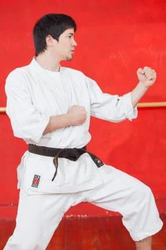 Man practicing karate Stock Photos