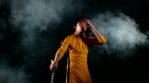 Man  practicing kung fu. Master holding nunchuck. Close up Stock-Footage 50455105