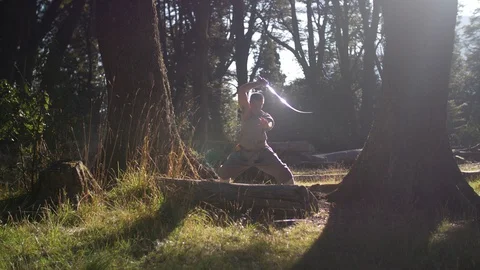Man Practicing Kung Fu Shaolin Stock Footage 129916197