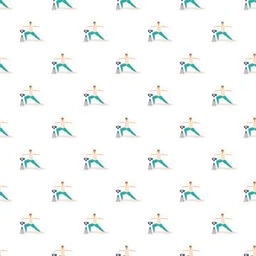 Man practicing yoga for online workout video seamless pattern Stock Illustration