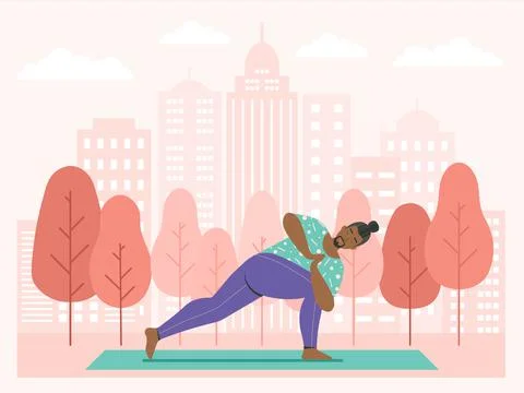 Man Practicing Yoga in Open Air City Park Stock Illustration