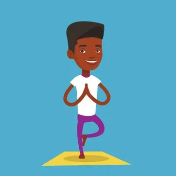Man practicing yoga tree pose vector illustration Illustrazione stock