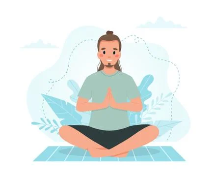 Man practicing yoga. Vector illustration in flat style 库存插图