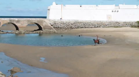 Man practising capoeira at the beach Video stock 36043784