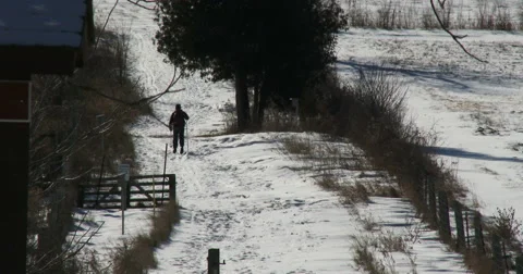 Man practising cross country ski in the wild Stock Footage 46450810