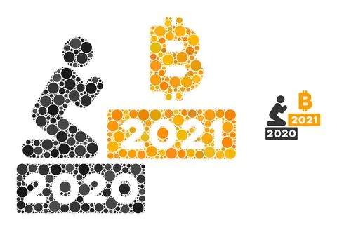 Man Pray Bitcoin 2021 Collage of Round Pixels Illustrazione stock