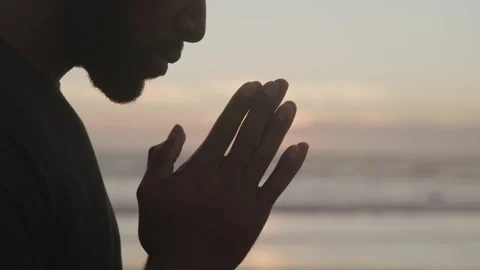 Man with Prayer Hands at the Beach Stock Footage 208709702
