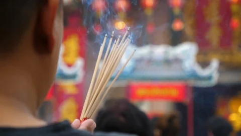 Man Praying At Chinese Temple Stock Footage 124458510