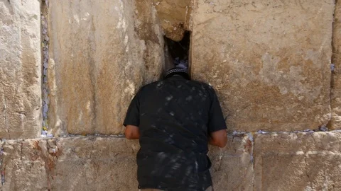 Man Praying At Kotel, Jerusalem Stock Footage 90563735