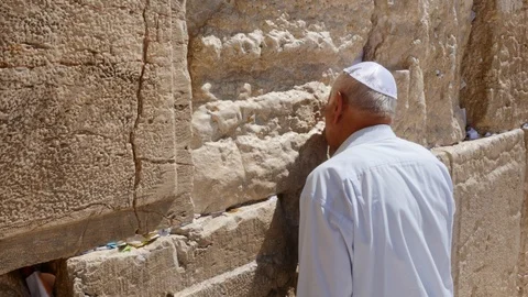 Man Praying At Kotel, Jerusalem Stock Footage 90593942