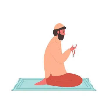 Man praying on mat with rosary イラスト素材