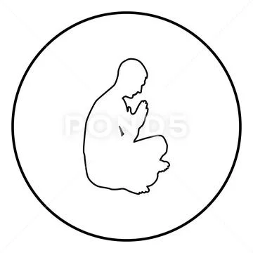 Man praying silhouette icon black color illustration in circle round ...