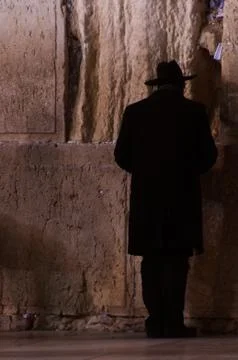 Man praying at the Wailing Wall in Jerusalem, Israel Stock Photos