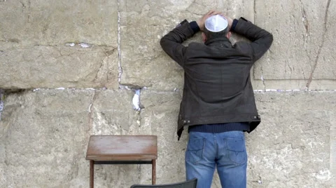 Man praying in the Western Wall.  Jerusalem. Israel Stock-Footage 48265469