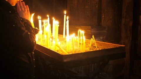 Man Prays in an Ancient and Authentic Christian Monastery Armenia 1 Vidéo 115443701