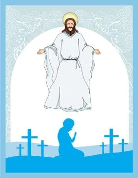 Man prays to Jesus Stock-Illustration