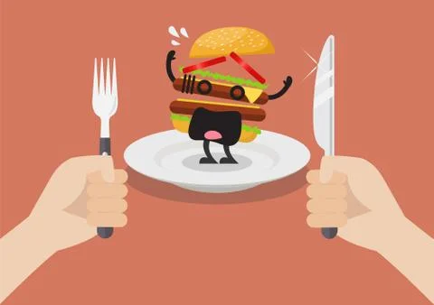 Man prepare to eat scared burger Stock Illustration