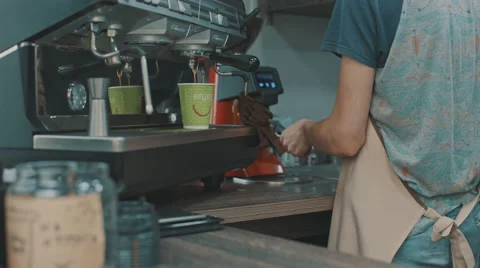 Man prepares coffee in the coffee machine Stock Footage 64739910