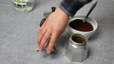Man prepares coffee with mocha Stock Footage 155454665