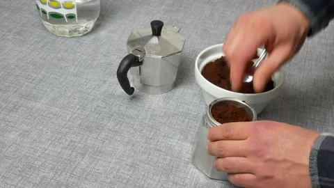 Man prepares coffee with mocha Stock Footage 155454779