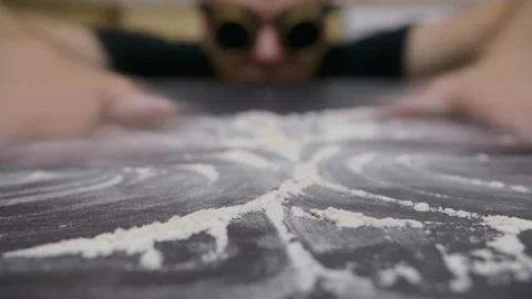 Man prepares dough on table with the powdering of flour Stock Footage 219820807
