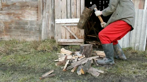 Man prepares firewood Video stock 10580354